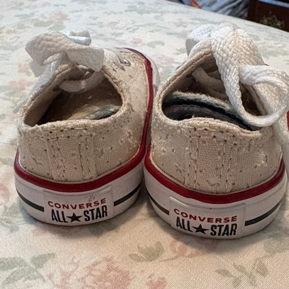 Toddler Canvas Lace-Up Shoes in Cream with Red Trim